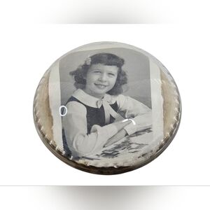 Vtg Glass Paperweight Photo Holder Round Clear Dome Desk Art Decor Cottagecore